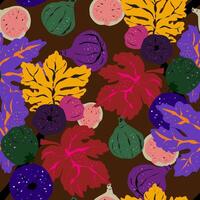 a pattern with colorful fruits and leaves vector