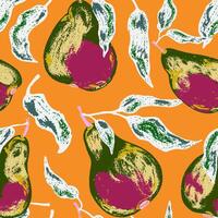 a pattern with pears, on an orange background vector