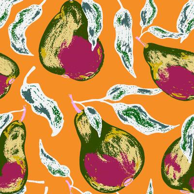 a pattern with pears, on an orange background