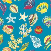 seamless pattern with sea shells and corals vector