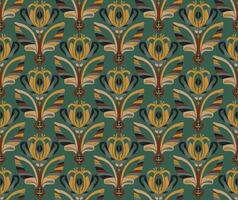 a green and gold pattern with flowers vector