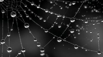 Macro Shot of Dew Covered Spiderweb Sparkling in Monochrome photo