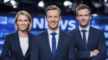 Confident News Team In A Modern Television Studio photo