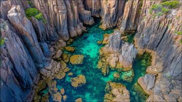 Aerial View of Serene Fjord with Steep Cliffs and Turquoise Water photo