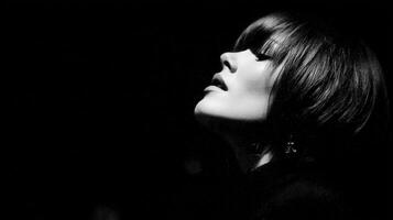 Dramatic Black And White Portrait Low Key Lighting Rim Light Close Up photo