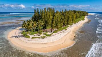 Aerial View of a Tropical Island with Coral Reefs and Lush Vegetation photo