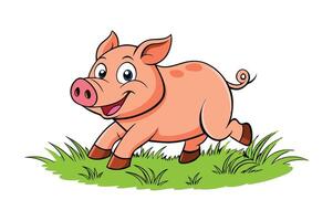a pig running in the grass white background vector