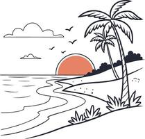 a beach scene with palm trees and a sunset vector