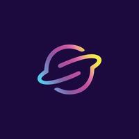 Futuristic S shaped planet logo with vibrant gradient for AI, SaaS, IT company, software firm vector