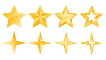 Star shape for award, rating, vote and success insignia set. Glossy feedback, shining prize or golden quality ranking symbol different form isolated on white background. vector