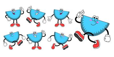 Set of Happy Semicircle Ruler Cartoon Character in Retro Style vector