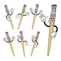 Set of Happy Paintbrush Character in Various Pose vector