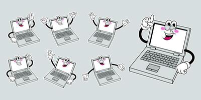 Collection of Happy Laptop Cartoon Character in Various Pose vector
