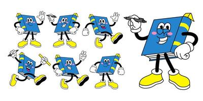 Cartoon Set of Happy Book Character in Retro Style vector