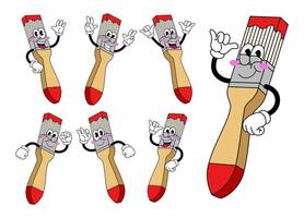Collection of Happy Paintbrush Character in Various Pose vector