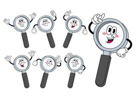 Set of Happy Magnifying Glass Character in Various Pose vector