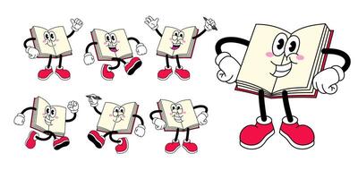 Cartoon Set of Happy Open Book Retro Style vector