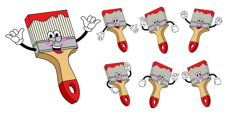 Set of Happy Paintbrush Cartoon Character