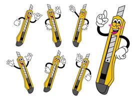 Cartoon Set of Happy Cutter Character in Retro Style vector