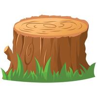 A cartoon tree stump with grass on it vector