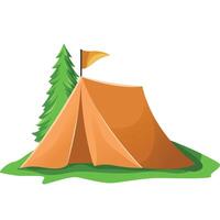 An orange tent with a flag on top and trees vector