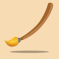 A wooden broom with a long handle and a yellow handle vector