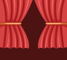 Two red curtains with a wooden bar on the top vector