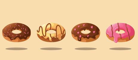 illustration of donuts with different colors and toppings vector