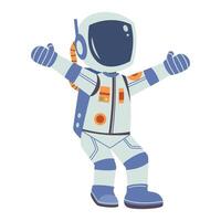 An astronaut in space suit with his arms up vector