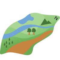 A map of a forest with trees and a river vector