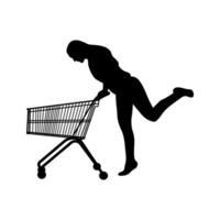 Silhouette of a Woman in Motion with a Shopping Trolley vector