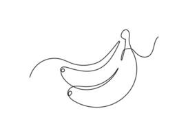 Banana in one continuous line art drawing style. Minimalist fruit illustration in a black line sketch isolated on white background. vector
