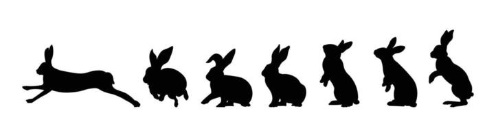 Silhouettes of Easter Bunnies. Set of Different Rabbit Silhouettes for Design Use, Spring and Holiday Decor, Bunny Clipart, Easter Illustration vector