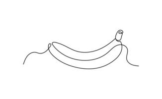 Banana in one continuous line art drawing style. Minimalist black line sketch isolated on white background. vector