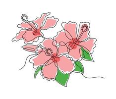 Illustration of hibiscus flower in one continuous line art drawing style. Minimalist black line sketch isolated on white background. vector