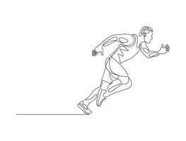Male runner in continuous line drawing style. Running athlete in minimalist black linear sketch isolated on white background. vector
