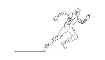 Male runner in continuous line drawing style. Running athlete illustration in minimalist black linear sketch isolated on white background vector