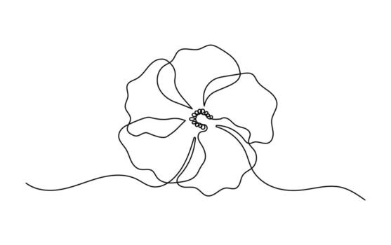 hibisco flor en uno continuo línea Arte dibujo estilo. minimalista flor bosquejo en negro línea bosquejo aislado en blanco antecedentes. vector