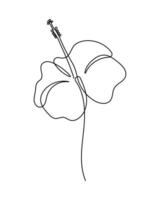 Hibiscus flower sketch in one continuous line art drawing style. Minimalist black line sketch isolated on white background. vector