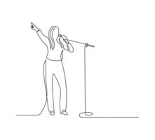 Female jazz singer in continuous line drawing style. Minimalist black linear sketch isolated on white background. vector