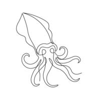 Squid sketch in continuous line art drawing style. Animal minimalist black linear sketch isolated on white background. vector