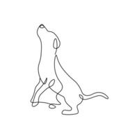 Energetic puppy in continuous line art style. Minimalist black linear sketch of playing dog, on white background SS vector