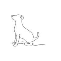 Cheerful dog sitting in clean continuous line art. Minimal black linear drawing of a dog, illustration on white background vector