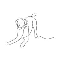 Happy puppy playing in continuous one line drawing style. Minimalist black linear dog sketch, line isolated on white background SS vector