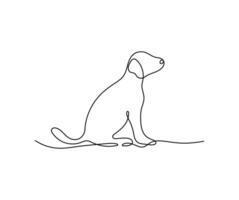 Playful dog in continuous line drawing style. Minimalist black playful dog in linear sketch isolated on white background. vector