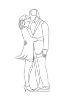 A couple of adults are kissing in continuous line drawing style. Man and women in black linear sketch isolated on white background. vector