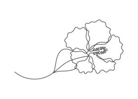 Illustration of hibiscus petal flower in one continuous line art drawing style. Minimalist black line sketch isolated on white background. vector