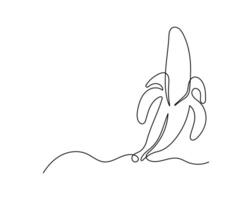 Fruit peeling of banana in one continuous line art drawing style. Minimalist black line sketch isolated on white background vector
