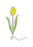 Yellow Tulip flower in continuous line art drawing style. Minimalist black linear sketch isolated on white background. vector