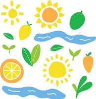 Set of tropical summer element illustration flat isolated minimalist simple clean vector